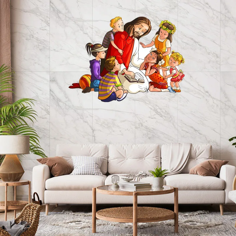 W1323 Jesus Preaching with Children Wall Sticker Waterproof Decal PVC Home Decoration Kids Room Door Living Room Toile Bedroom