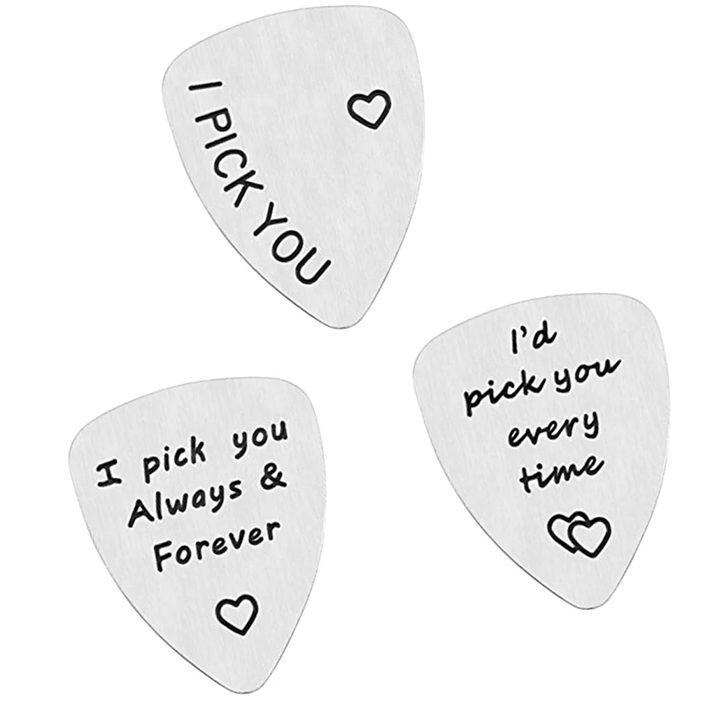 

3pcs Stainless Steel Guitar Pick Letter Design Durable Lightweight Professional Plectrum For Collections Silver Instrument