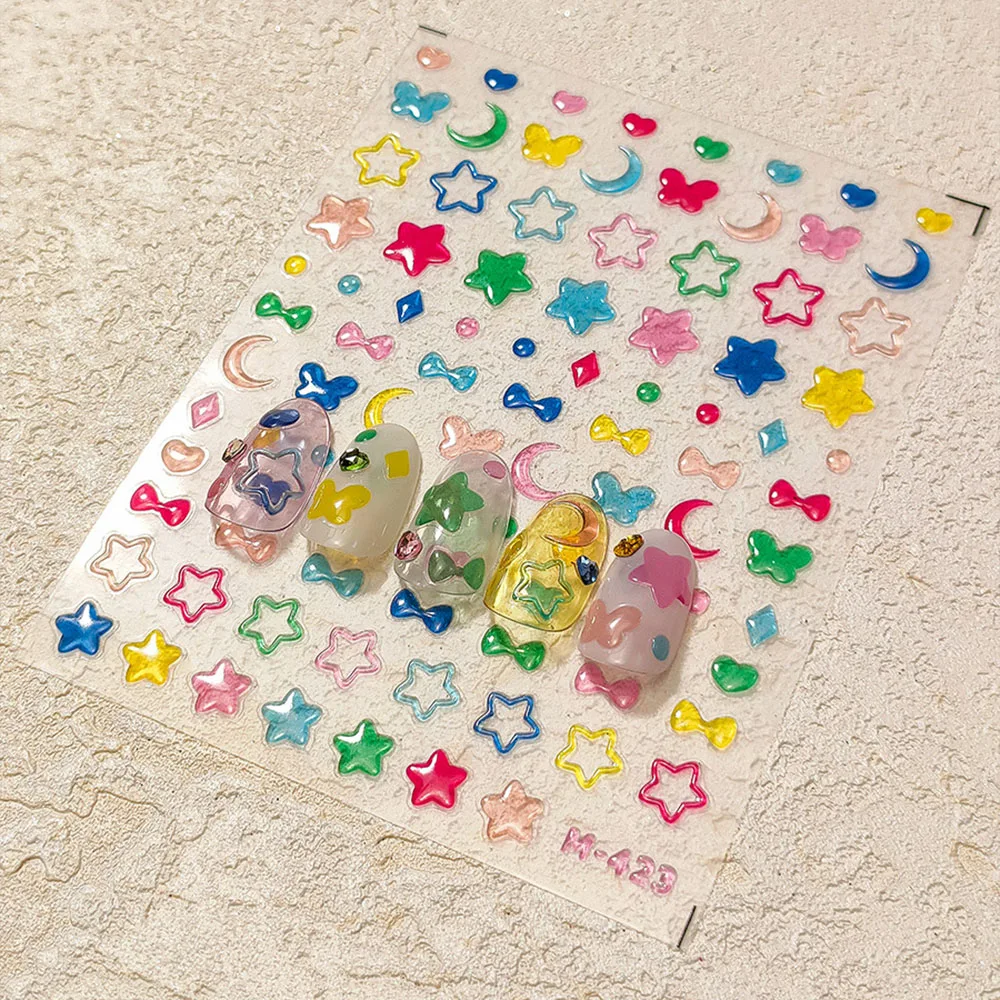 1pc 5D Stars Jelly Nail Sticker Y2K Lovely Color Jelly Self Adhesive Nail Art Sticker Decals Cute Flowers Manicure Decals Decor