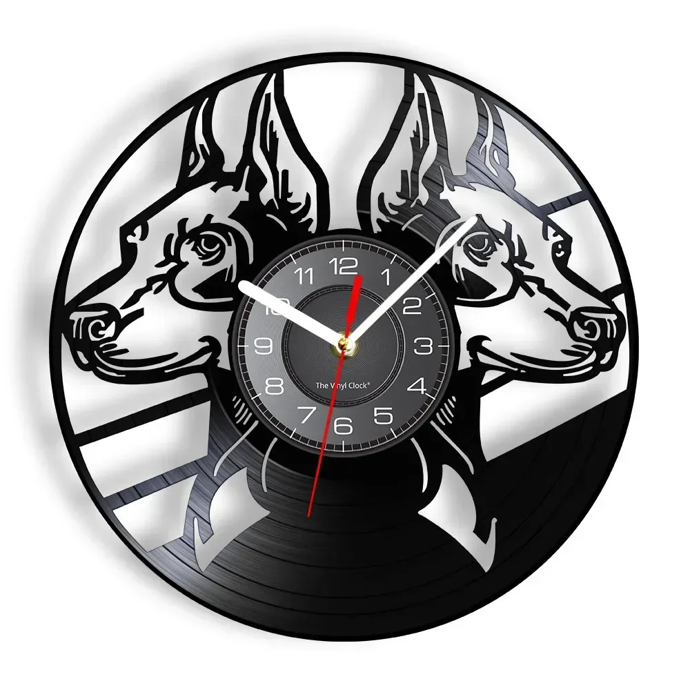 Doberman Pinscher Wall Clock Dog Breeds Head Portraits Doberman Animals Puppy Vinyl Record Wall Clock Watch Dog Pet Lovers Gift