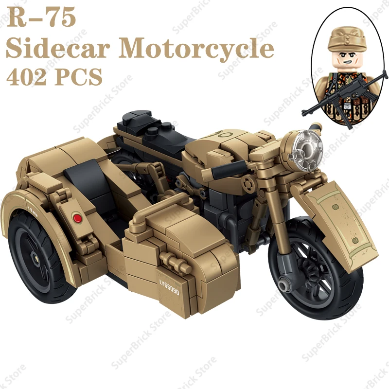 

WW2 немецкие войска военная сверхмощная коляска мотоцикла R-77 модель строительные блоки армейский боевой автомобиль комплект детские игрушки подарки