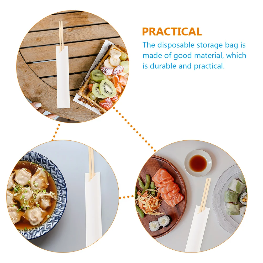 

200pcs Chopsticks Packaging Bags White Disposable Storage Sleeve for Restaurant Travel Takeout Supplies Biodegradable Paper Bag