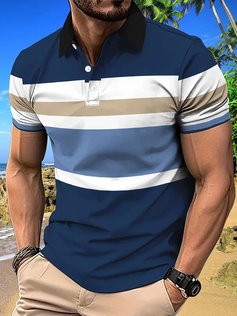 Men's Casual Striped Polo Summer Fashion Top Outdoor Sports Polo The perfect birthday gift is surprising Machine washable