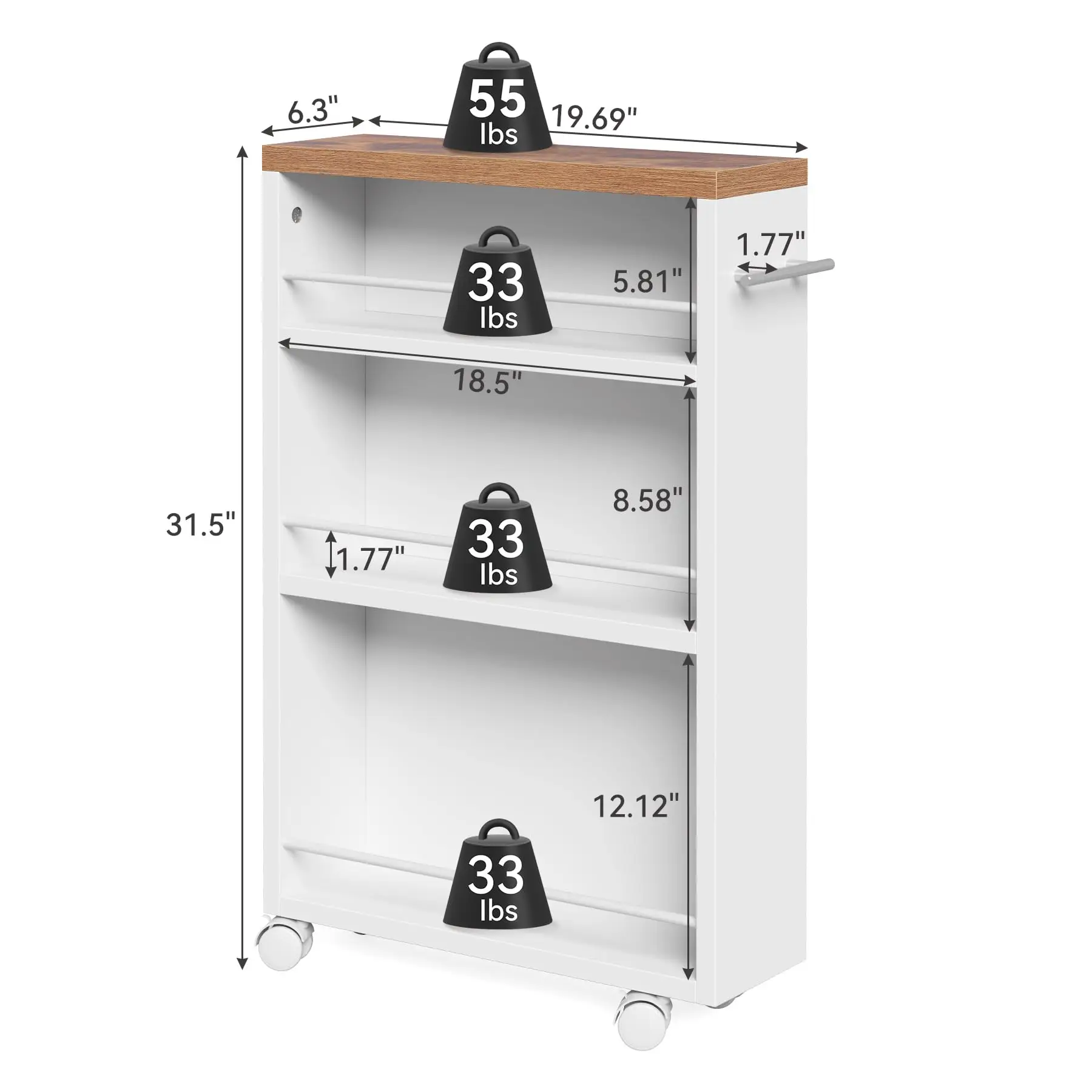 Tribesigns Slim Storage Cart with Handle, 4-Tier Rolling Narrow Kitchen Cart on Wheels for Small Place, Bathroom, Laundry