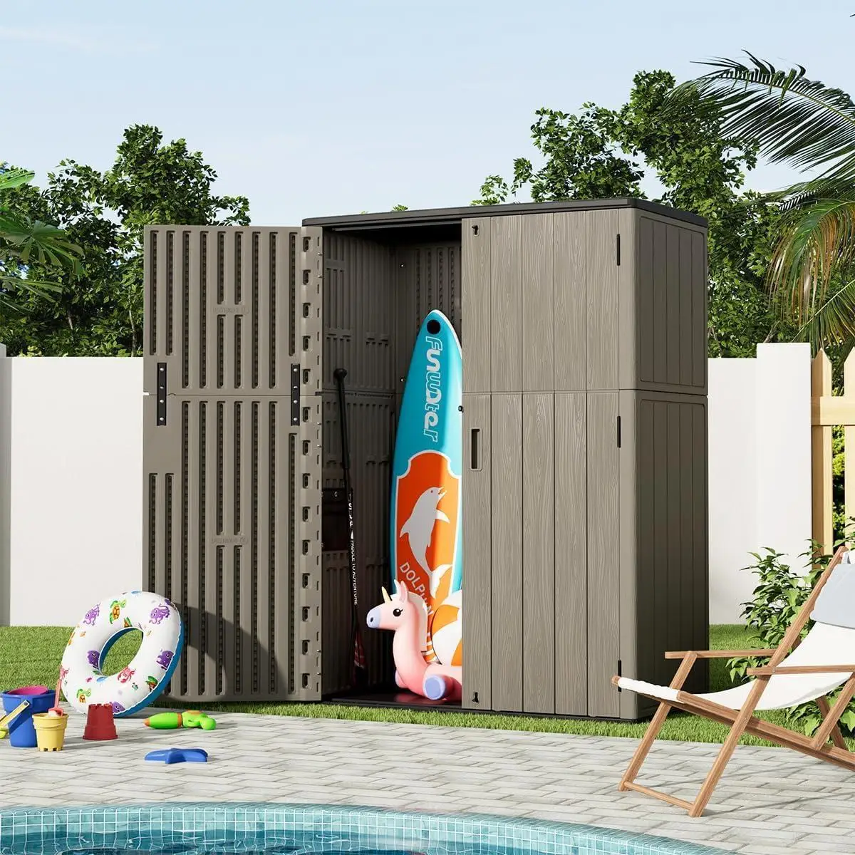 

57-каратный водонепроницаемый уличный вертикальный садовый мусорный ящик на заднем дворе, шкаф для хранения вещей