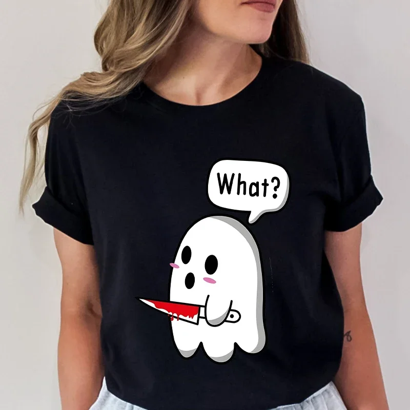 Funny Ghost Print T Shirt Women Boo Graphic Summer Tshirt Casual Female Tees for Lady Short Sleeve Y2k Tops Harajuku Clothes