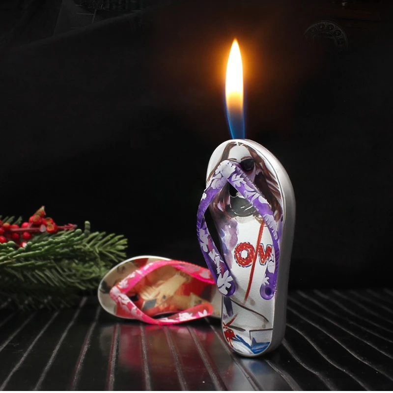 

New Mini Flip Flops Inflatable Lighter Butane Gas Inflatable Open Flame Cartoon Cute Outdoor Portable Lighter Smoking Gift