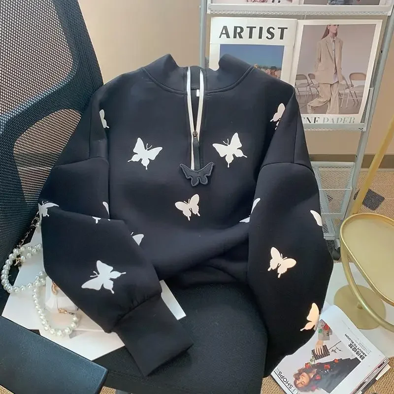 Girls Fashion Reflective Laser Butterfly Print Hoodie 2024 Autumn New Unique and Stylish Zipper Top Girls Versatile Hoodie