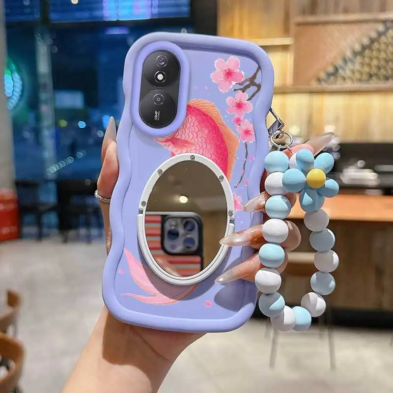 3 piezas (funda para teléfono con diseño de pez Koi color ciruela + cordón + soporte) Funda para teléfono Honor Play 50+5G/Magic 7 Lite/5 Lite/6 Lite/Play 30 Plus/60+