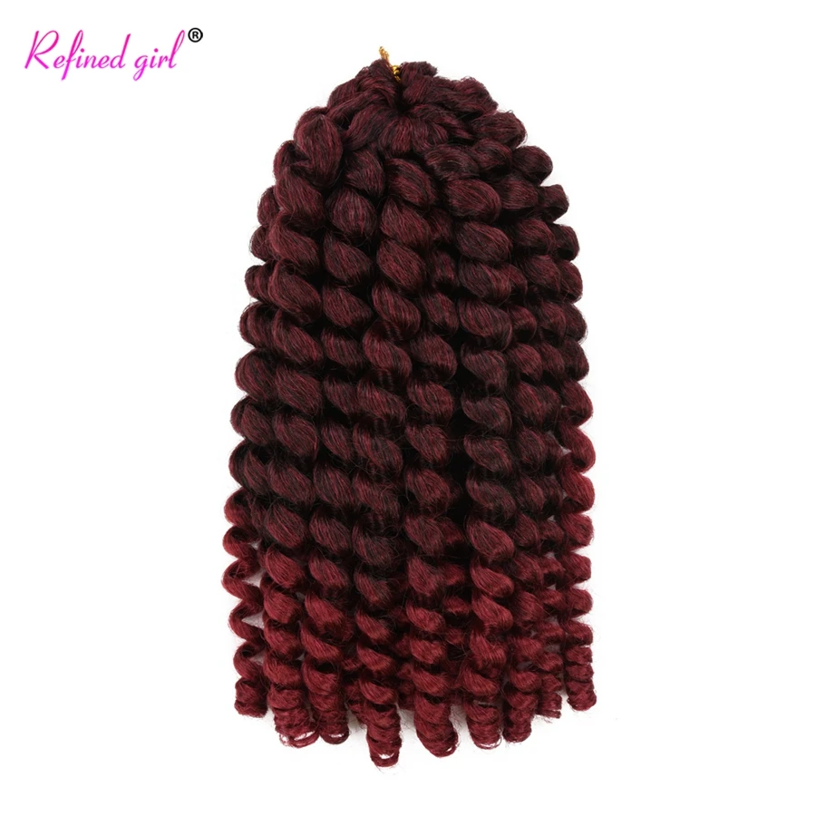 Jumpy Wand Curl Crochet hair 8 12Inch Jamaican Bounce Curly Braids Ombre Burgundy Synthetic Braiding Hair Extensions For Woman