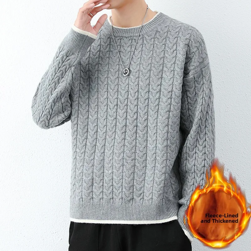 

Thiened Fce круглый пуловер Ne, мужской зимний теплый базовый слой, вязаный цвет, молодежный студенческий модный свитер