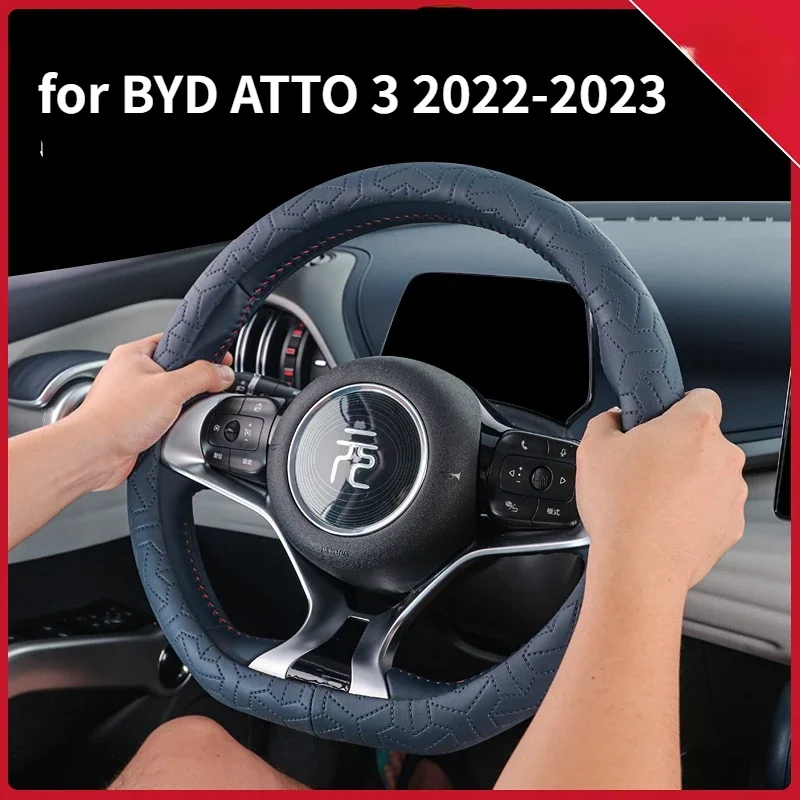 For BYD Atto 3 Atto 3 EV Yuan Plus 2022 2023 Microfiber Leather Sport D Shape Car Steering Wheel Cover Auto Accessories