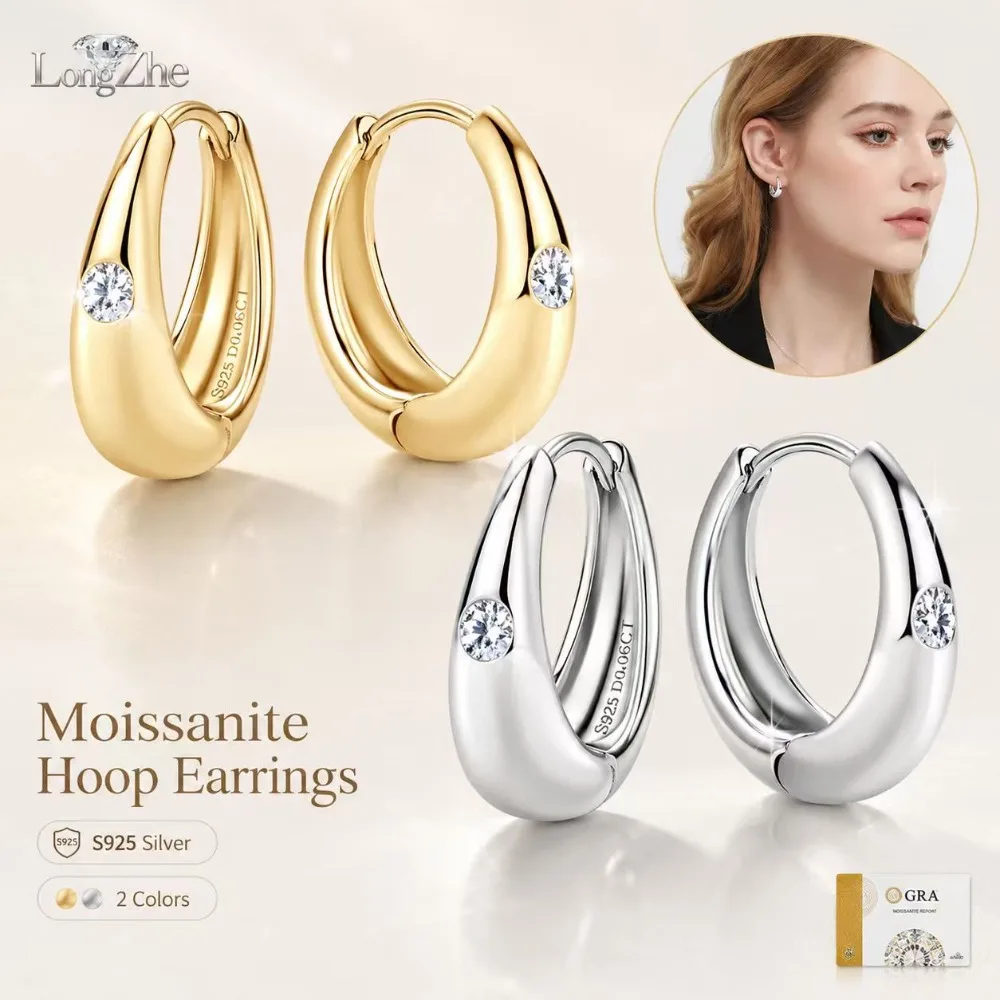 

Moissanite Hoop Earrings for Women S925 Sterling Silver 2.5mm Huggie Earrings Gold White Minimalist Jewelry Daily Wear Gift