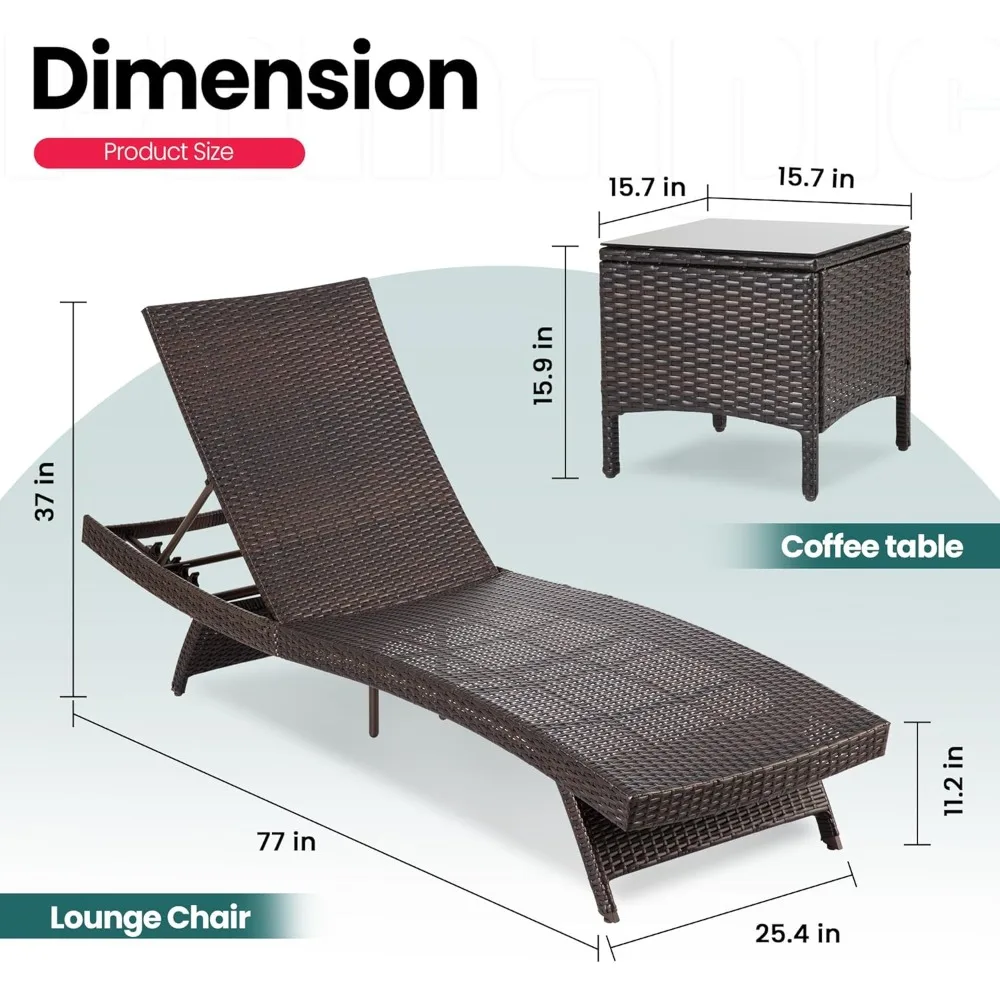 Набор шезлонгов Pamapic для патио, состоящий из 3 предметов, с регулируемой спинкой и съемной подушкой, стул для открытого бассейна для патио, у бассейна B