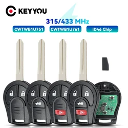 KEYYOU 315/433Mhz zdalny kluczyk do nissana Qashqai słoneczny Tiida x-trail Keyless ID46 Chip Fob nadajnik CWTWB1U751 TWB1U761