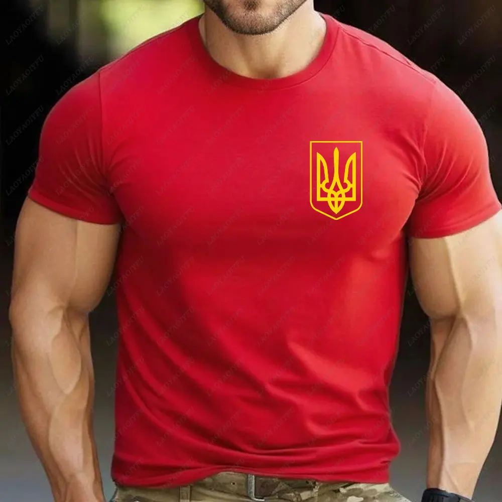 ‌2025 Men's Ukrainian Trident Logo Cotton Tshirt Summer Short Sleeve Tee Patriotic Gift Ukraine Symbol Casual Tops Men Clothing