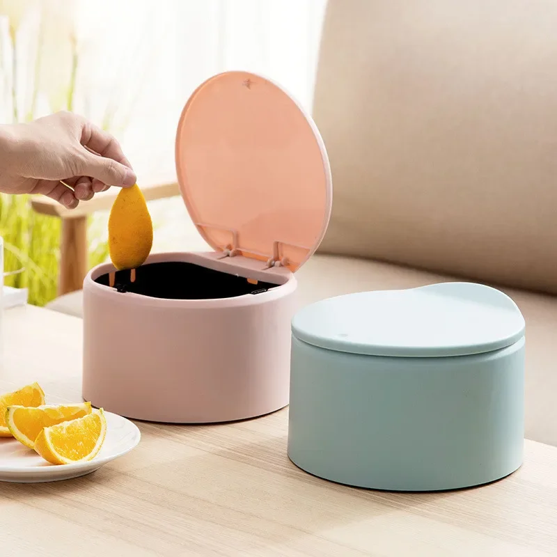 Table Top Press Type Circular Garbage Can Household Mini Elastic Cover Garbage Can Plastic Can