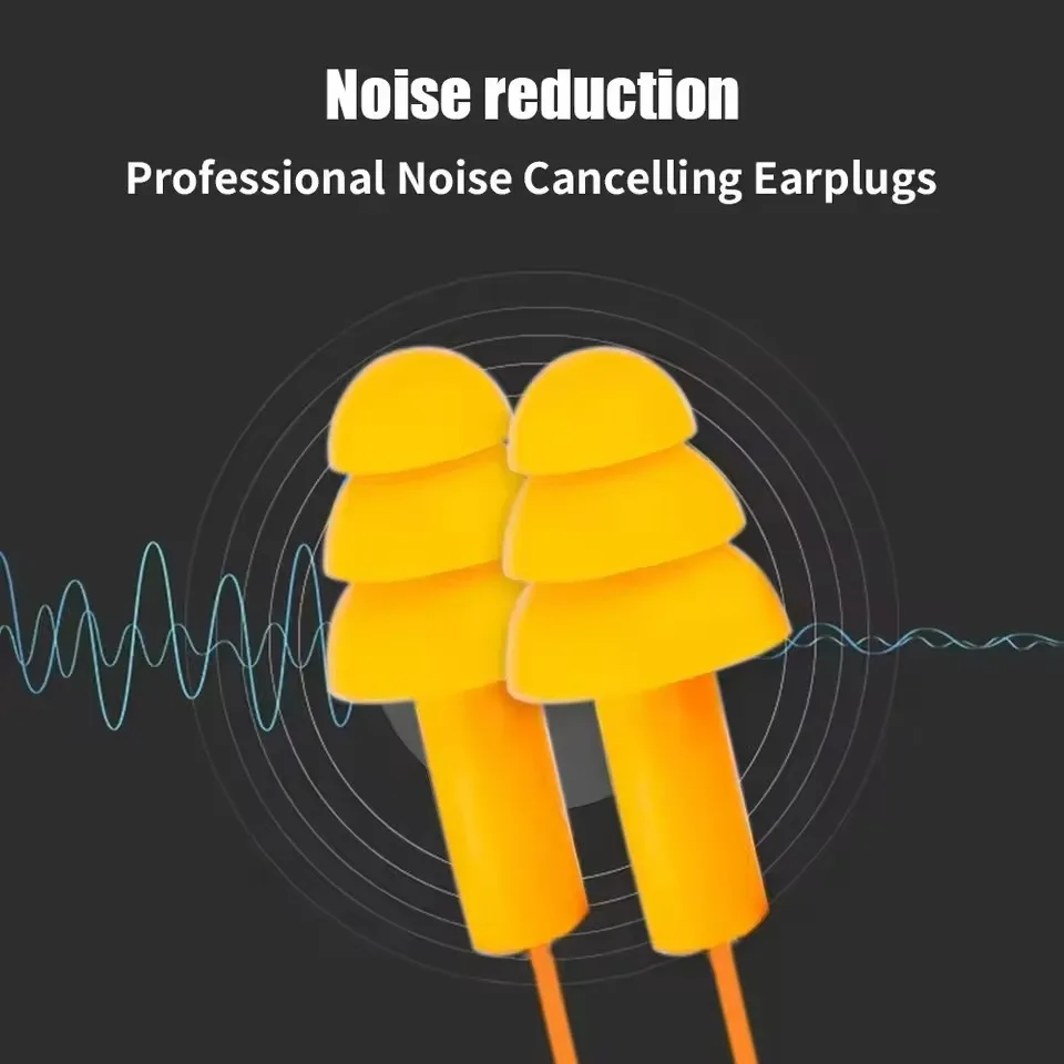 1-10 คู่ ที่อุดหูซิลิโคนตัดเสียงรบกวน ที่อุดหูแบบใช้ซ้ำได้ พร้อมเชือก ที่อุดหูยางกันน้ำสำหรับว่ายน้ำ มาพร้อมกล่อง