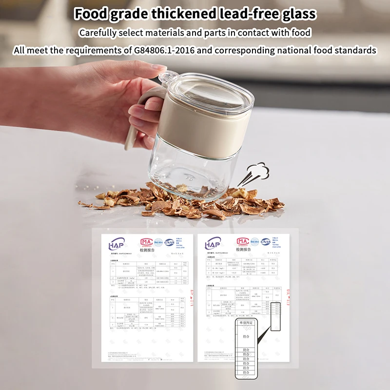 

Simple Light Luxury Seasoning Box With Spoon,Food Grade Thickened Lead-free Glass,Transparent Flip Design, Comfortable Handle