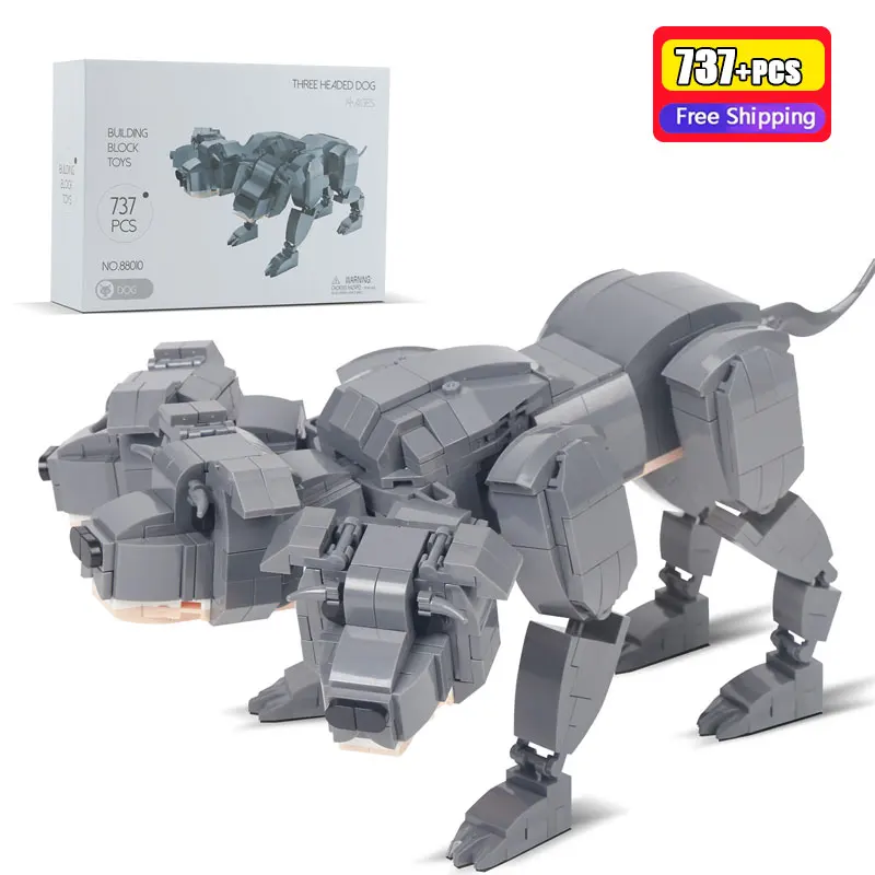 

737Pcs Creative Three Headed Cerberus Hell Hound Mythical Beast Building Blocks DIY Animal Model Educational Bricks Toys for Kid