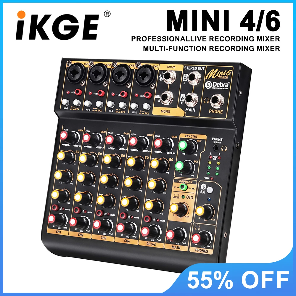 

Металлический аудиомикшер Mini 6, DJ-консоль, источник питания XLR 48 В, эффекты воспроизведения с задержкой для записи на ПК, Live Bands Mini 4