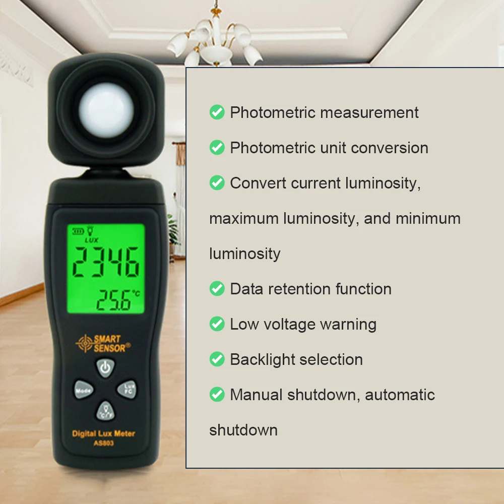 AS803 Ręczny cyfrowy miernik luminancji Miernik natężenia światła 1- 200000   Lux UV Radiometr Fotometr Spektrometr Actinometr