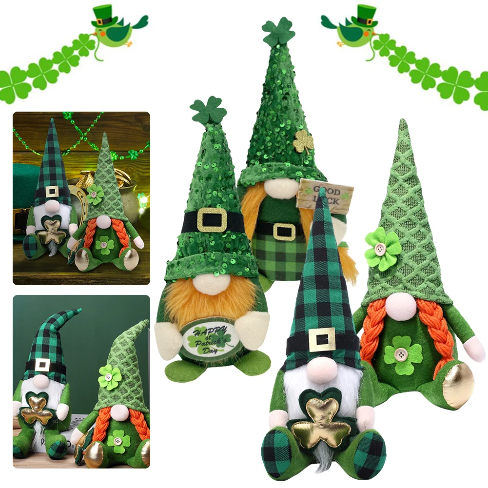 Gnomos de trébol de felpa de 2 piezas, juguete con sombrero, Mini figura enana de trébol, felpa creativa, adorno enano sin rostro, regalos del Día de San Patricio