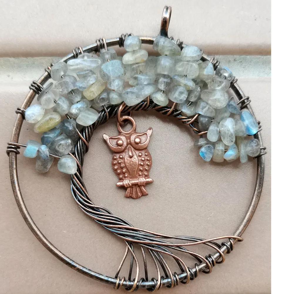 Labradorite Amazonite Garnet  Crystal Howltie Flourite Round Cat Tree of life Art Pendant Bead 1Pcs WFH946