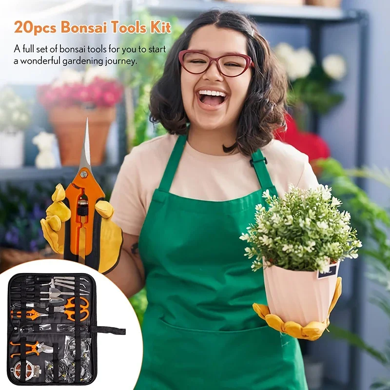 Bonsai Tools Kit 20 Pcs Garden Tools Set For Beginner Bonsai Scissors Pruning Shears Gardening For Women MenSucculent Tools Bag