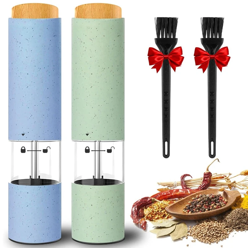 BAAG-2PCS Penggiling Garam dan Merica Elektrik Pengoperasian Otomatis Dengan Lampu LED Bertenaga Baterai Kekasaran Yang Dapat Disesuaikan