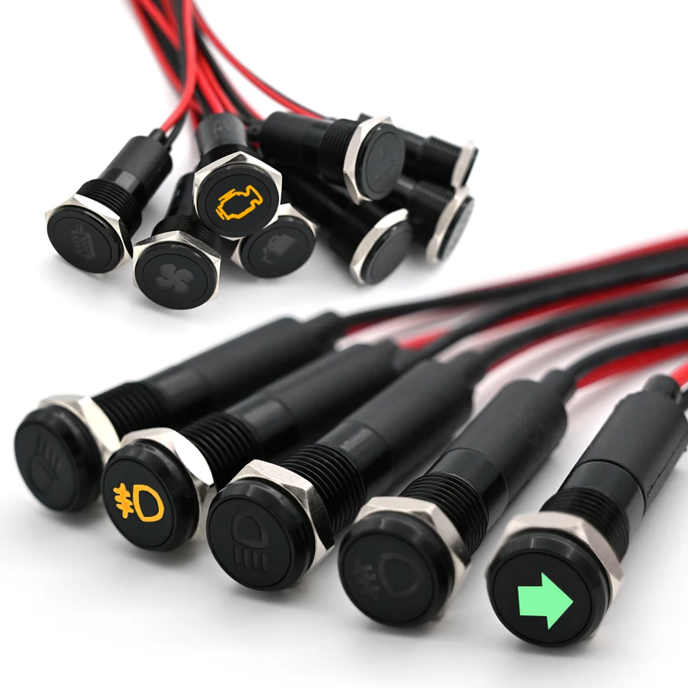 8 мм символ металлический индикатор светодиодный с плоской головкой IP 67 водонепроницаемая индикаторная панель сигнальные огни 12 В-24 В постоянного тока для монтажа автомобильных панелей