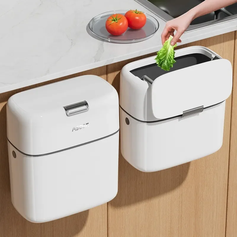 for Kitchen Trash Can Wall Mounted with Lid Large Capacity Plastic Waste Bin for Bathroom Toilet High Value Paper Basket