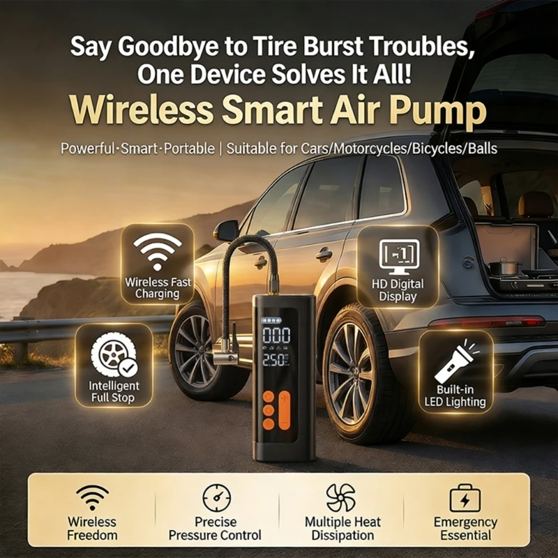 547B Rechargeable Air Compressor Pumps With Flashlight Auto Stop Suitable For Car Tires Balls Air Mattresses And More Portable