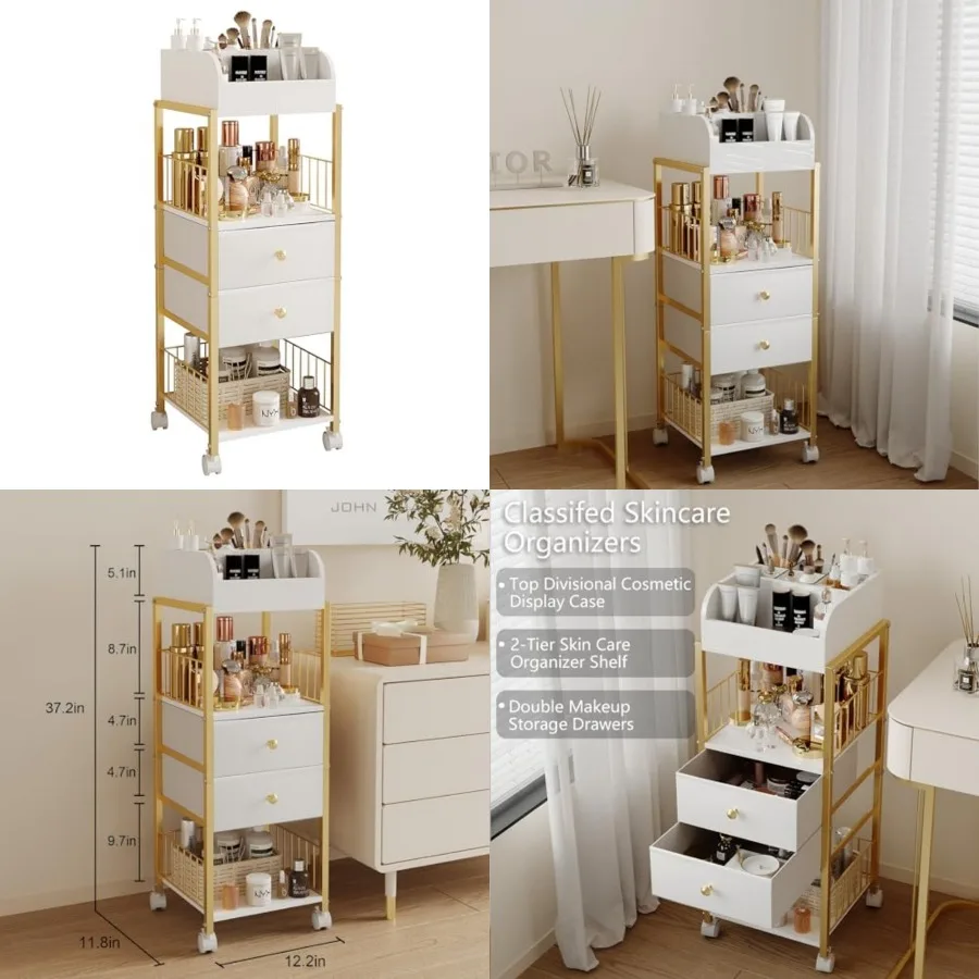 

Makeup Organizer Storage Cart, Large Skincare organizers, Makeup Stand with Drawers, Makeup Vanity Organizer Cosmetics Display
