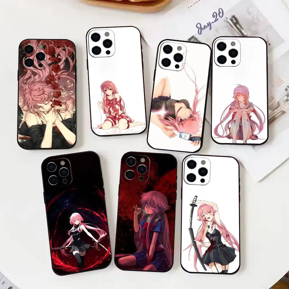 

Future Diary Gasai Yuno Phone Case For iPhone 17,16,15,14,13,12,11 X XR Plus,Soft Silicone Black Cover