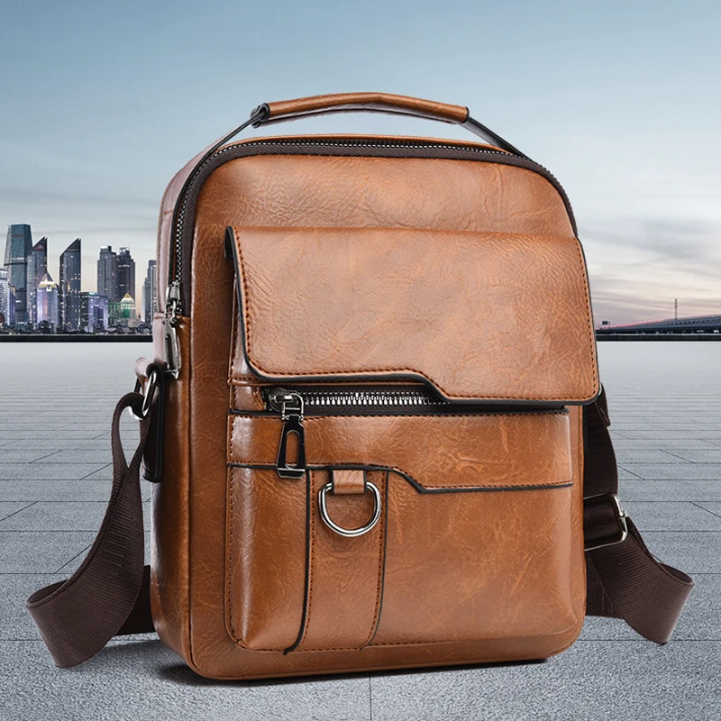 

Men's Crossbody Bag New Style PU Bag Casual Large Capacity Business Commuting Shopping Shoulder Bag Multi-Layer Sling Backpack