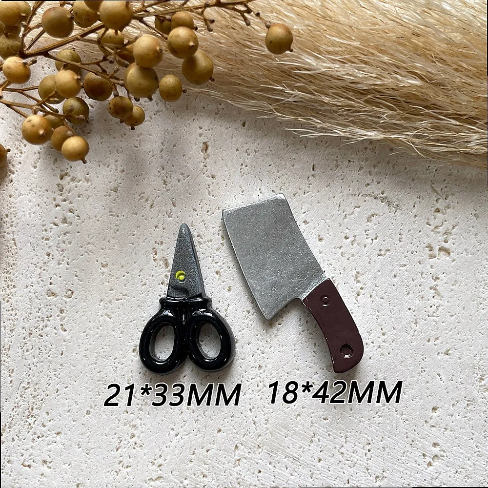 100pcs Wholesale Simulated Kitchen Knives Scissors Resin Flatback Cabochon DIY Keychain Earrings Scrapbook