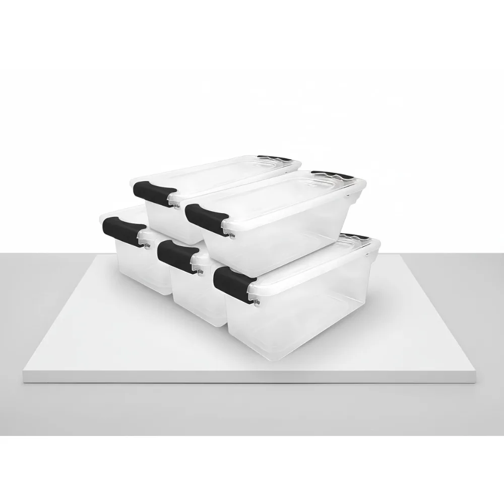 

5-Pack Clear Plastic Storage Bins with Secure Lids, 7.5 Quart Stackable Organizers for Home & Office