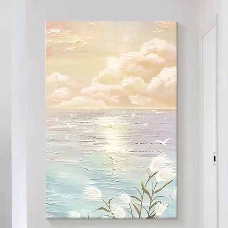 Sea Sunrise Pure Hand Painted Oil Painting  Living Room Restaurant Decorative Painting Art Sofa Background Wall Hanging Painting