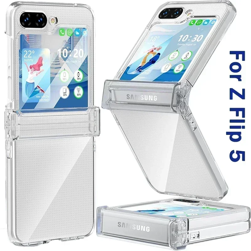 For Samsung Galaxy Z Flip 6 5 4 Mobile Phone Case with Hinge Protection Full Cover Hard PC Shockproof Slim Transparent Covers