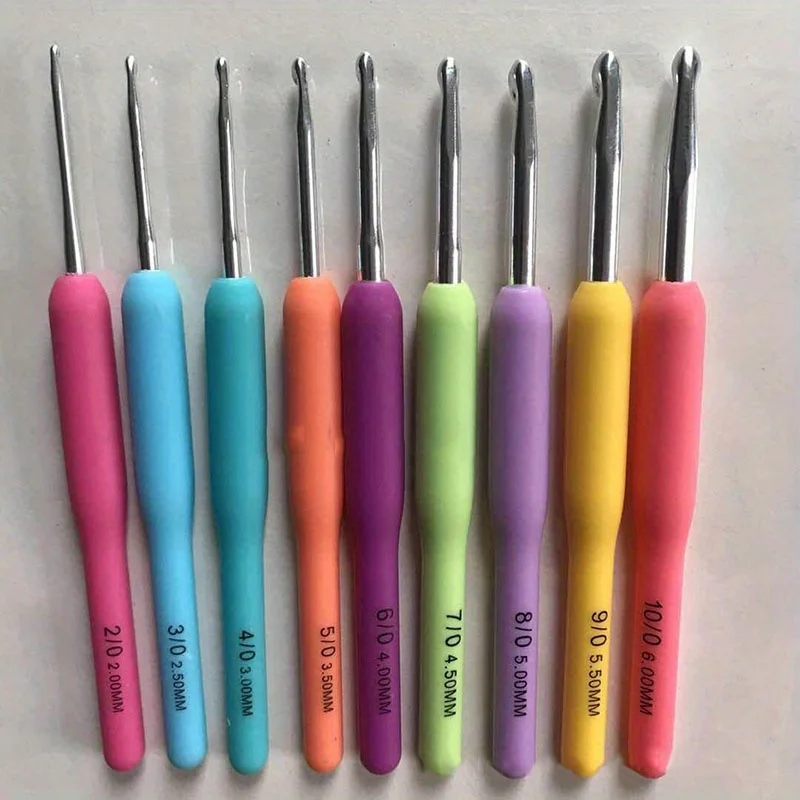 9Pcs Rainbow Crochet Hook Set Smooth Durable Aluminum Oxide Needles 2-6mm Comfort Grip Colorful Handmade Knitting Craft Tools