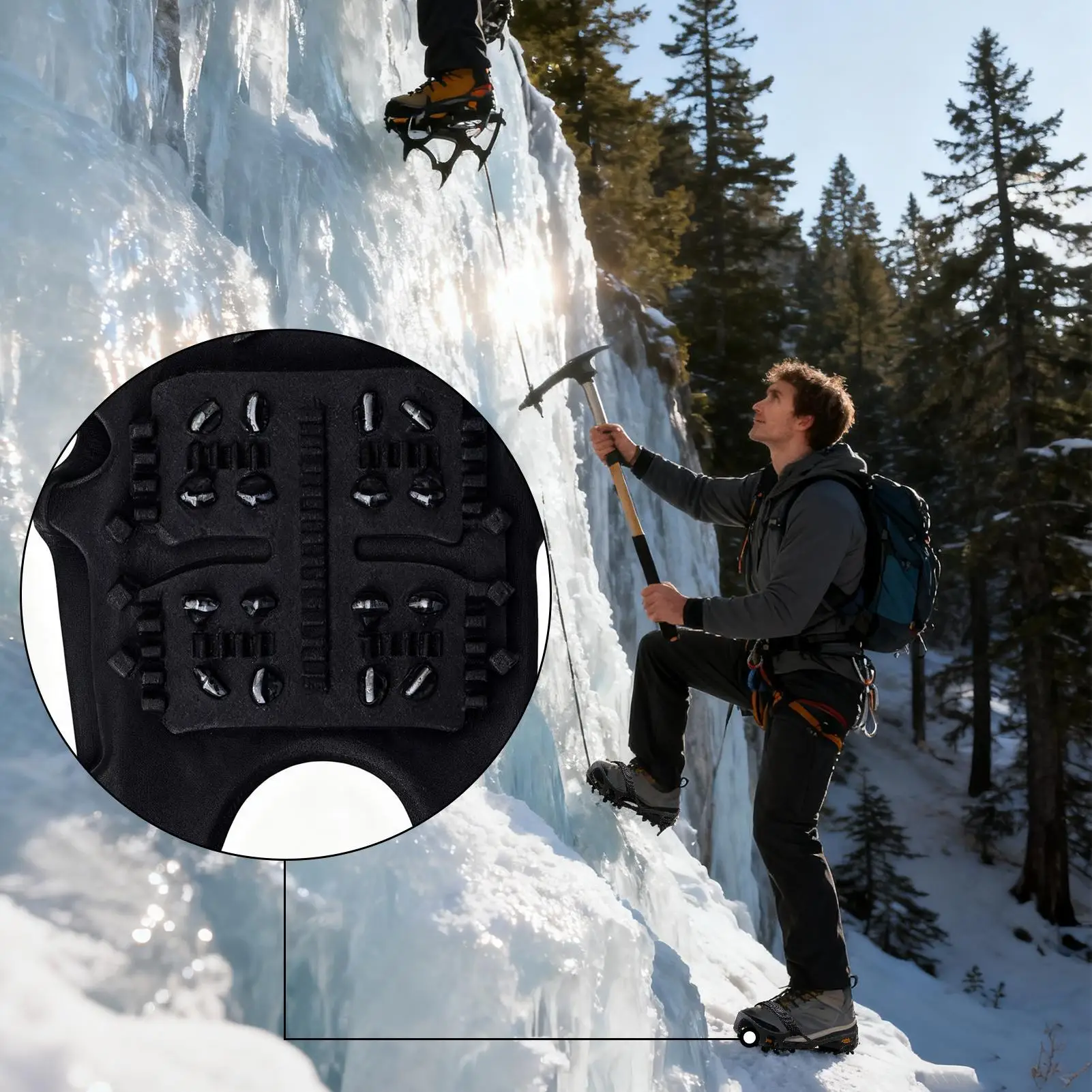 Ice Spikes for Boots 1 Pair Winter Snow Cleats 24 Teeth Anti Slip Traction Straps for Climbing Mountaineering Backpacking Hiking