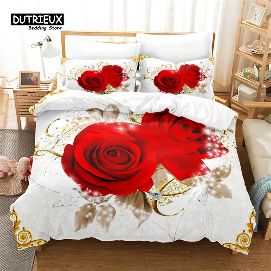 

Flowers, Roses Duvet Cover Set, Fashion Bedding Set, Soft Comfortable Breathable Duvet Cover, For Bedroom Guest Room Decor