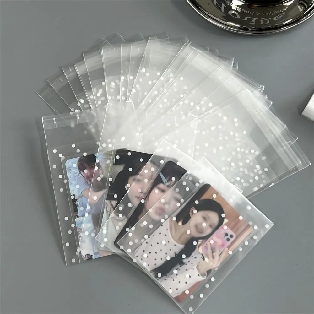 50pcs Self Adhesive Storage Bag Ins Style Circle Dot Printed Photocard Sleeves Korea Idol Card Frosted Packing Organizer