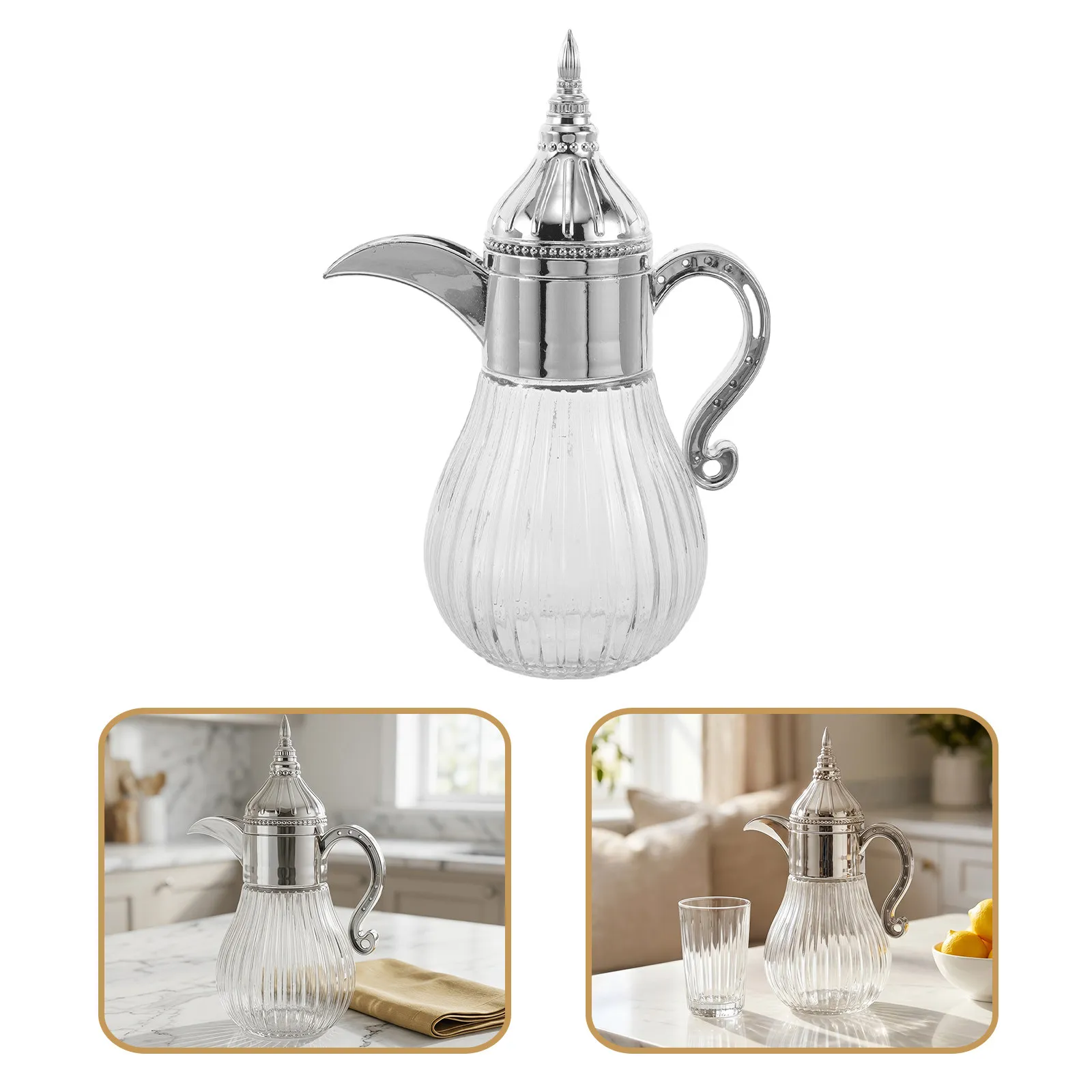 3,3L Transparenter Glas-Wasserkrug im Marokkanischen Stil mit Verziertem Griff Dekorativer Getränkespender Glaskrug für Ramadan Eistee