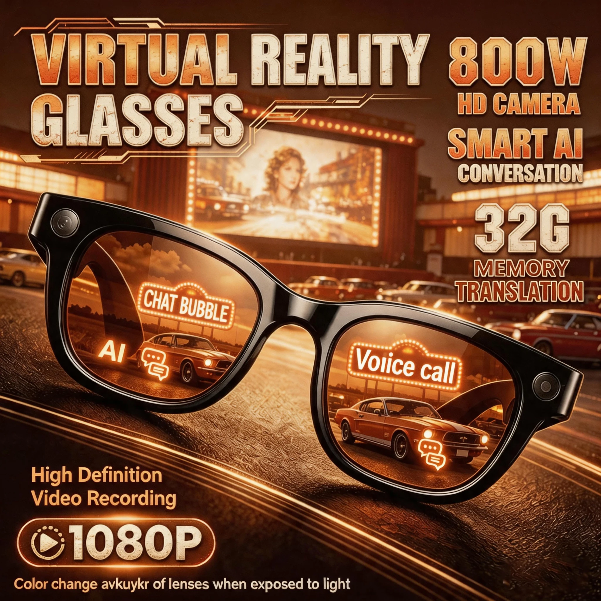 

2026 AI Smart Glasses AI Translation 800W HD Camera 4K Shooting Image Bluetooth Call Recording Music Smart Sunglasses 2026 New
