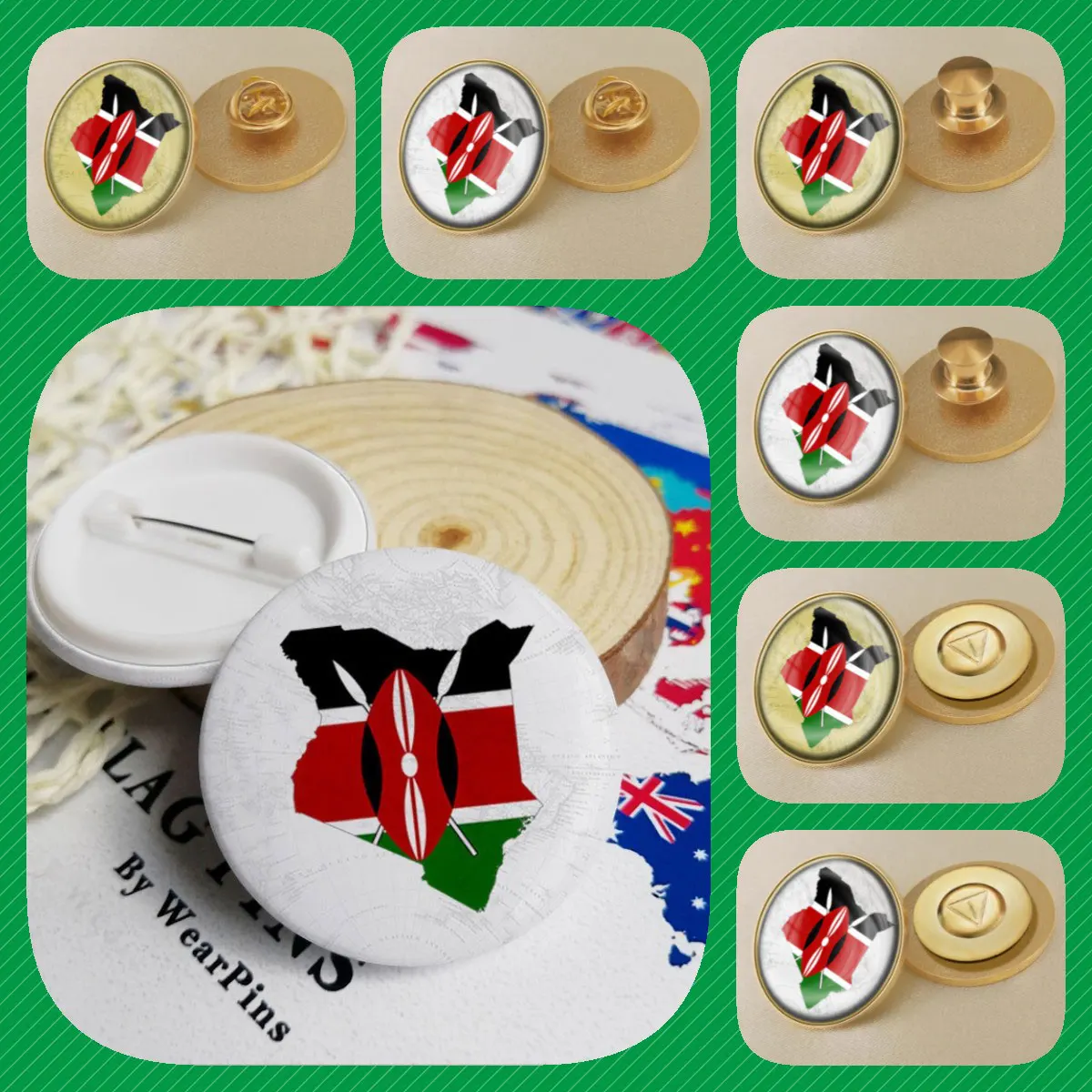 Kenya Kenyan Map Flag National Emblem National Flower Brooches Badges Lapel Pins