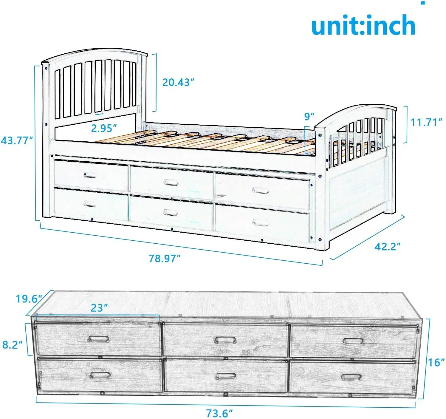 Lit à double capacité en bois avec égouts de proximité de stockage, lit à plateforme avec planche de sauna et pied de lit pour chambre à coucher, lit de rangement pour enfants, adolescents G