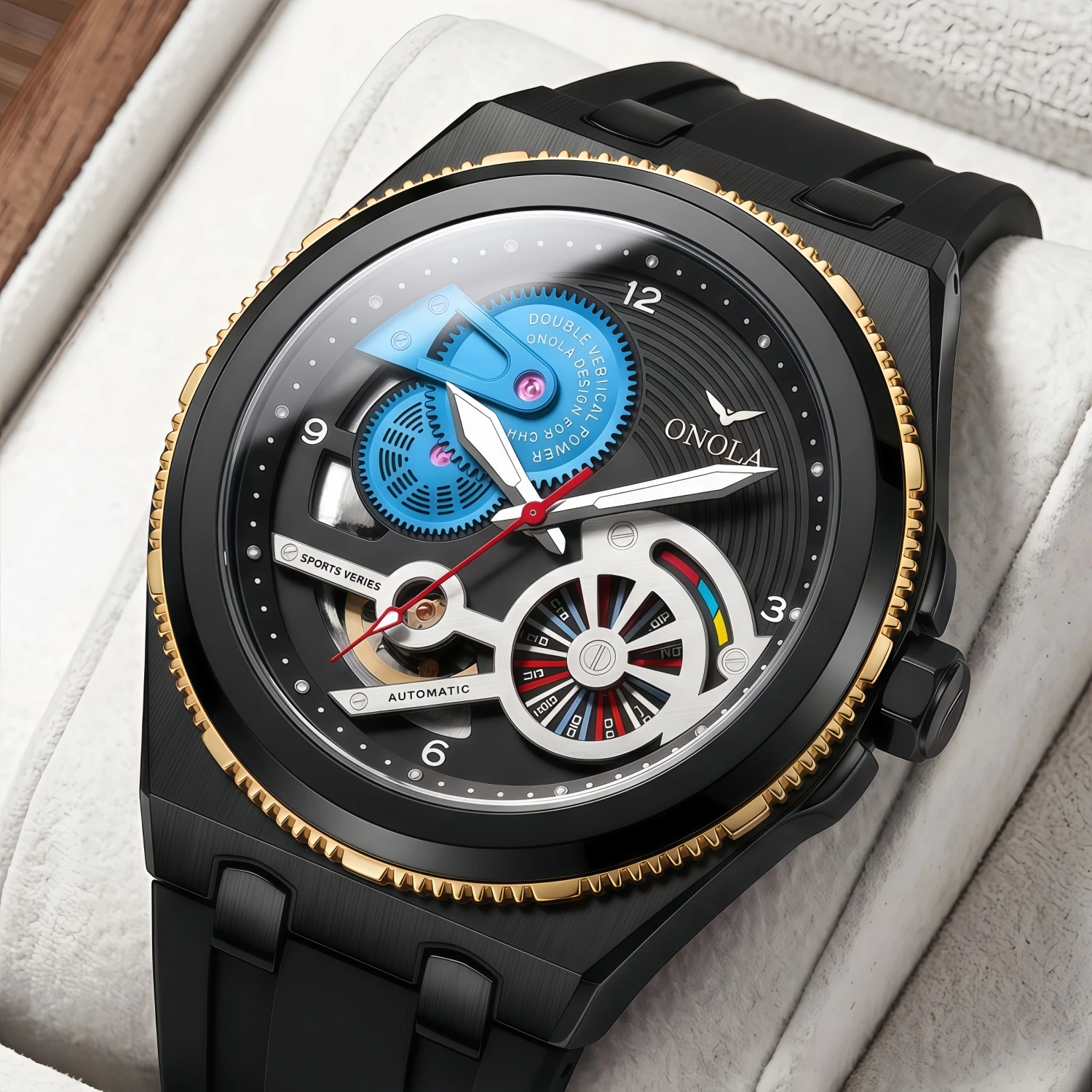 1. ONOLA Men's Sports Automatic Mechanical Watch Waterproof Luminous Full Frame Dial Silicon Strap Advanced Men's Watch Annivers