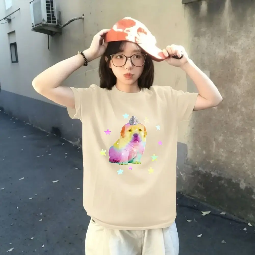 Y2k Rainbow Puppy Graphic  Women's Dopamine Bright Color T-shirts Summer Short Sleeve Star Print Vintage Top Casual Harajuku Tee